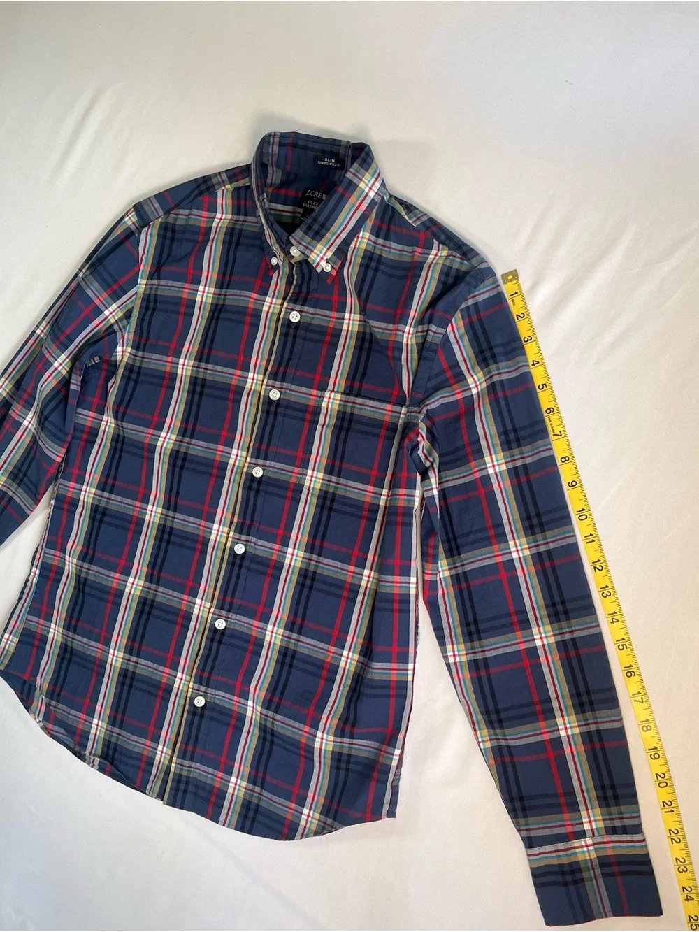 J. Crew Men's Navy Plaid Button-Down Slim Shirt with Red and Cream Stripes 0004
